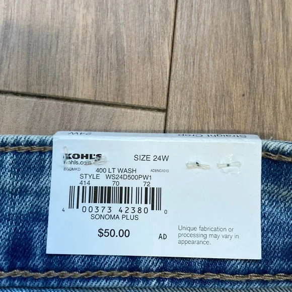 Sonoma straight crop jean distressed cuffed raw hem button fly casual 24W - Picture 14 of 17